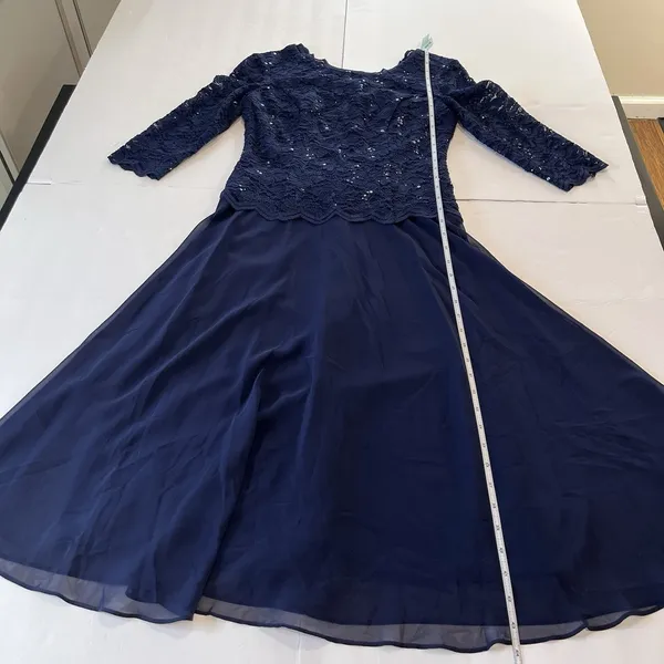Alex Evenings Navy Blue Sequin Lace Chiffon Midi Special Occasion Dress Size‎ 6 - Image 10