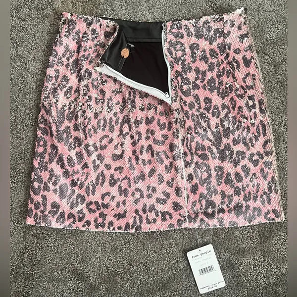 Free People Pink Leopard Print Sequin Mini Skirt - Image 7