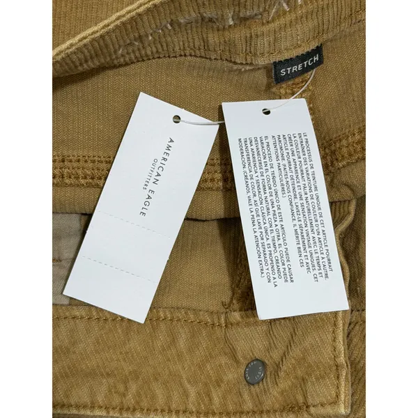 American Eagle Mom Straight‎ Corduroy Pants Tan Super High Rise 14 Long NEW - Image 5