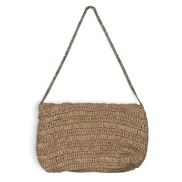 NWOT J.Crew Raffia Straw Small 9 x 6" Purse or Clutch Bag Pearls Gold Chain - Image 6