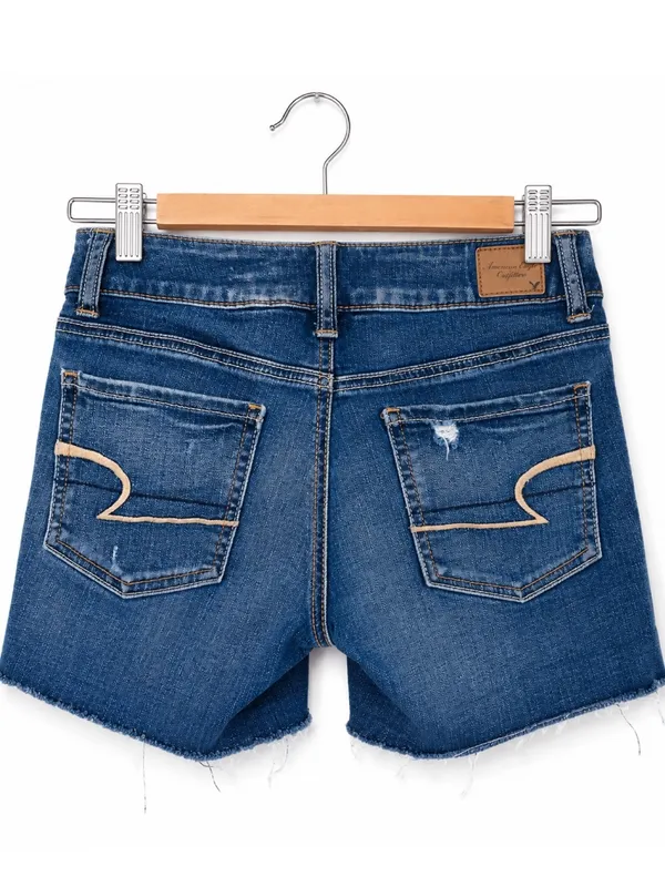 American Eagle Outfitters Dark Blue Distressed Denim Shorts - Image 5