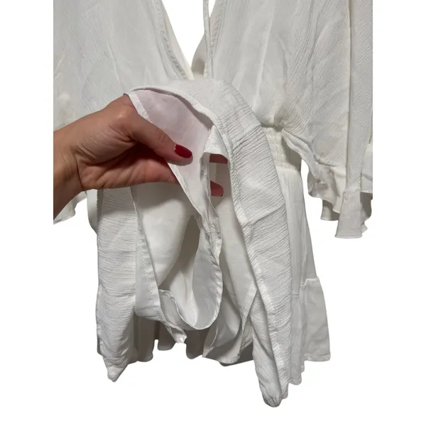 White V-Neck Ruffle Sleeve Smocked Waist Blouse - Image 6