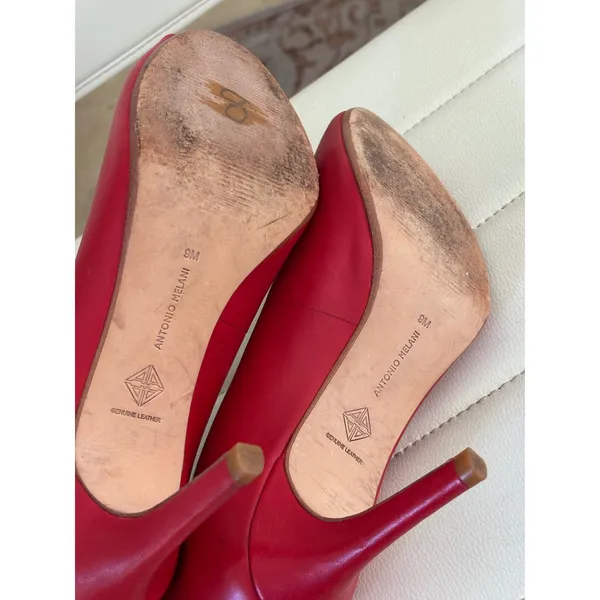 Antonio Melani‎ Red Leather Peep Toe Pumps Stiletto Heels Womens 9M - Image 7