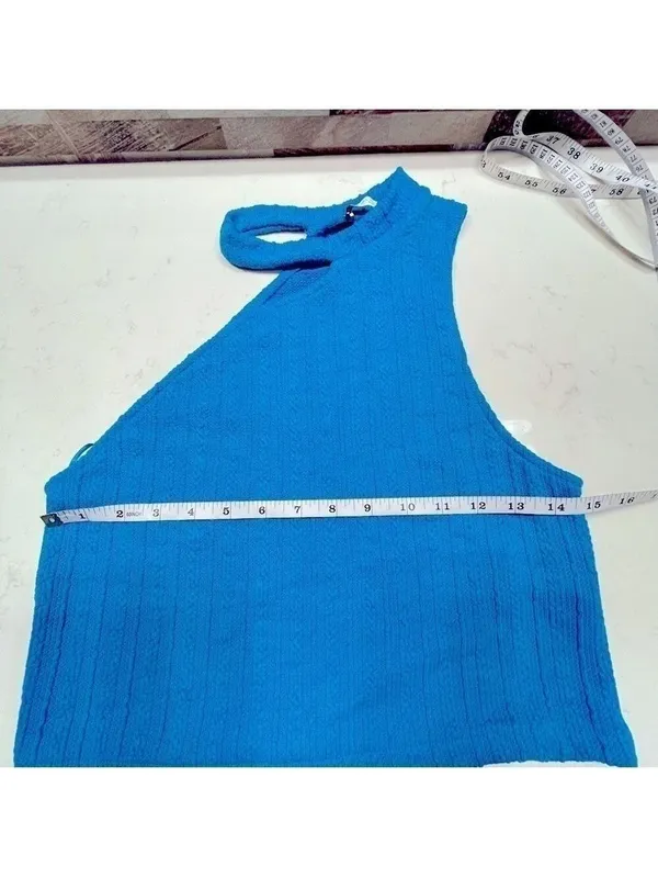 Nwt ZARA - ribbed asymmetrical cut out electric blue crop top Sz Large - Image 8