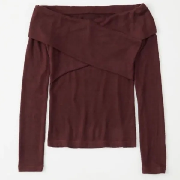 Abercrombie & Fitch Soft A&F Cozy Off the Shoulder Knit Long Sleeve Top - Image 3
