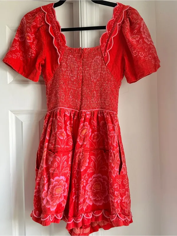FARM Rio Olivia Red Floral Puff-Sleeve Mini Romper - Image 7