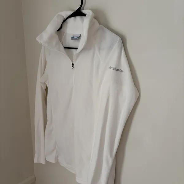 Columbia M White Fleece 1/4 Zip Mock Neck Pullover Sweatshirt Outdoor Camping - Image 4