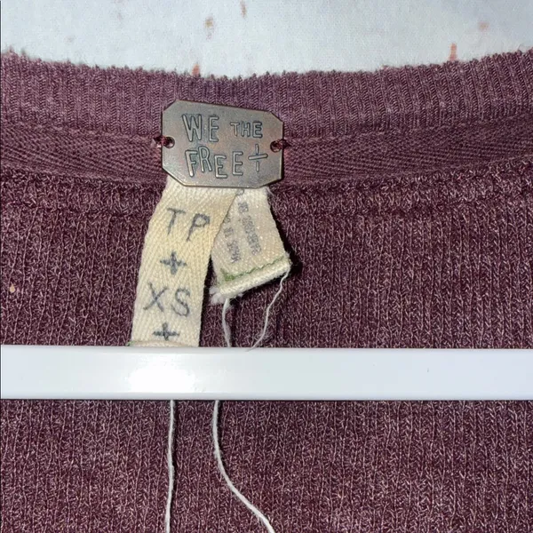 We the Free rainbow trim thermal Henley wine purple Long Sleeve scoop neck xs - Image 2