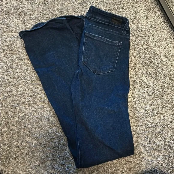 Paige Dark Blue Bell Bottom Denim Jeans - Image 2