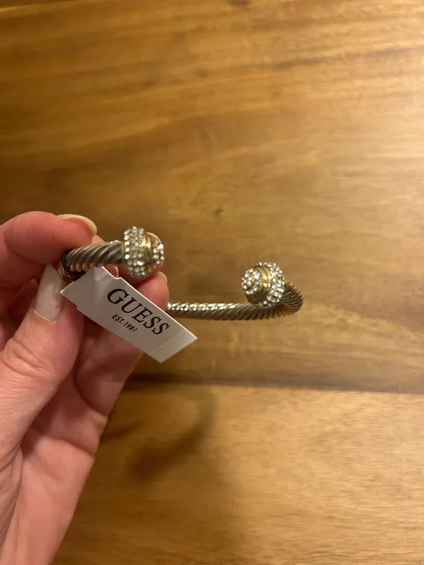 GUESS Twisted Cable Open Cuff Bracelet with Gold Pave Endcaps - Image 4
