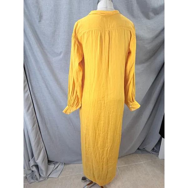 Frame Yellow Kumquat Ramie Double-Lined Long Sleeve V-Neck Kaftan Maxi Dress‎ M - Image 6