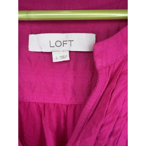 Loft Women’s Pink Y2K Pintucked Button Split Neck shell Large Blouse Sleeveless - Image 3