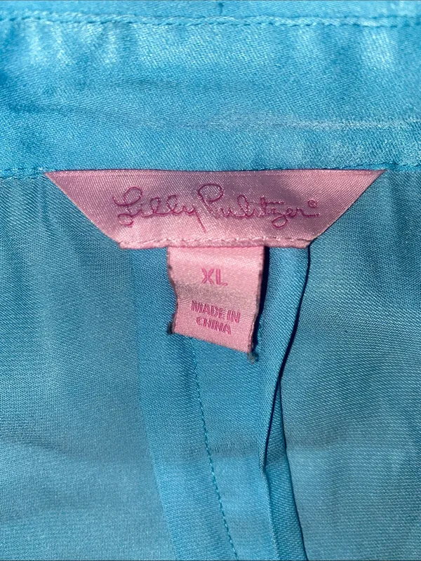 Lilly Pulitzer Light Blue Gold Buttons Roll-Tab Popover Tunic - Image 2