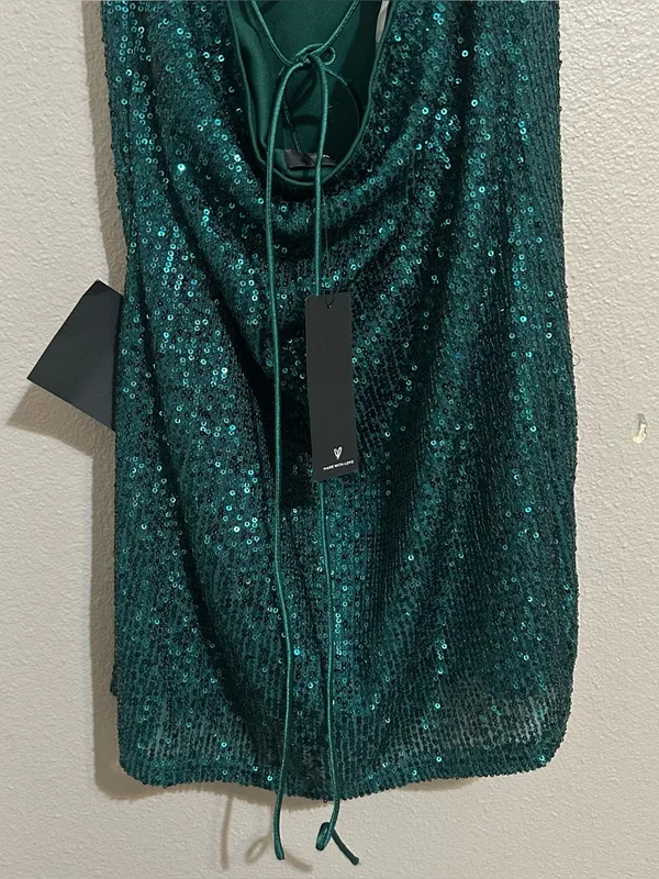NEW Lulu’s Green Sequins Strappy Open Back Bodycon Mini Dress Womens Size Medium - Image 9