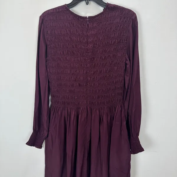 Madewell Long-Sleeve Smocked Mini Dress Dark Pomegranate Crepe Medium NWT - Image 15