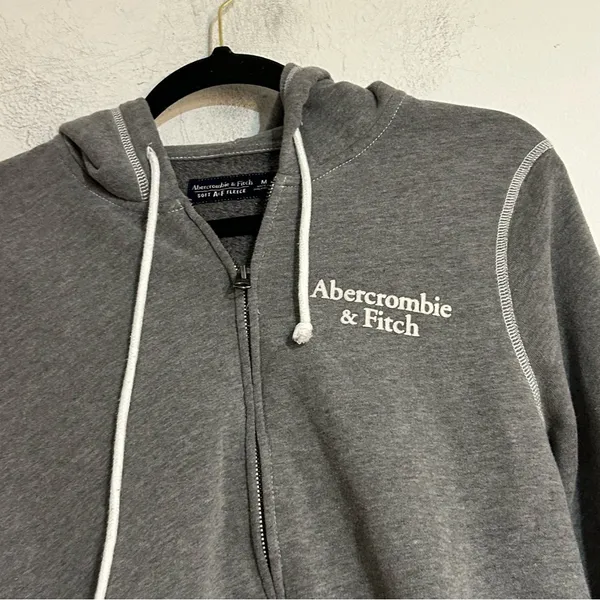 Abercrombie & Fitch Y2K Spellout Soft A&F Fleece Zip Up Hoodie Grey Medium - Image 2