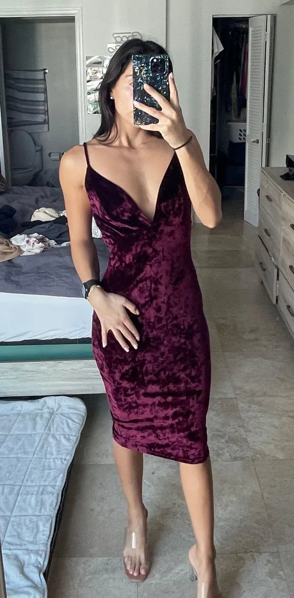 Velvet Midi Dress Red Size XS - Image 2