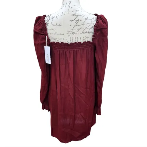 Reformation NWT Hudsen Dress in Plum Burgundy Long‎ Sleeve Smocked Medium - Image 9