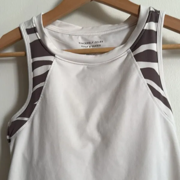 Sincerely Jules Golf & Tennis White Zebra Print Racerback‎ Athletic Tank Top XS - Image 6