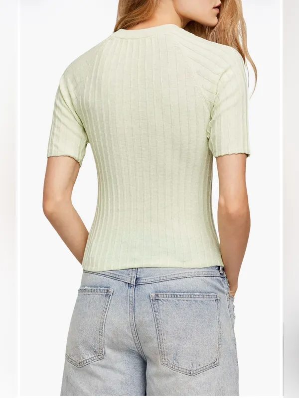 Free People Crewneck Ribbed Sweater Top Sugared Mint Green Large - Image 2