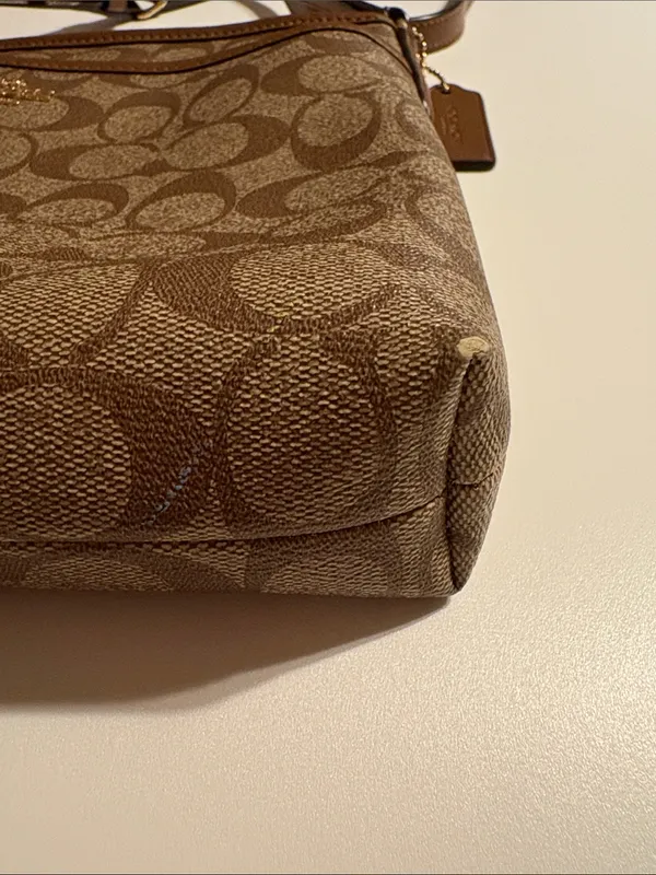 Coach Signature coated Canvas File Crossbody Bag purse tan brown excellent - Image 3