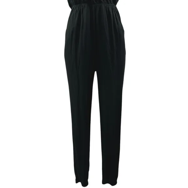 Lulus Learning to Fly Black Halter Sleeveless V Neck Faux Wrap Jumpsuit Size S - Image 5