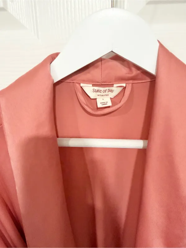State of Day Coral Quiet Luxury Satin Intimate Clean Beauty Long Large Robe - Image 2