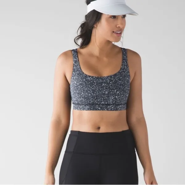 Lululemon Energy Bra Black White Speckled Strappy Back Medium Support Yoga Bra - Image 2