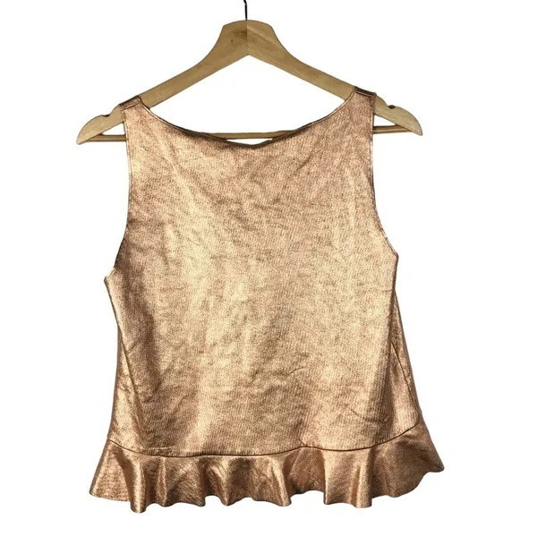 Zara‎ Rose Gold Peplum Faux Leather Tank Top S - Image 2