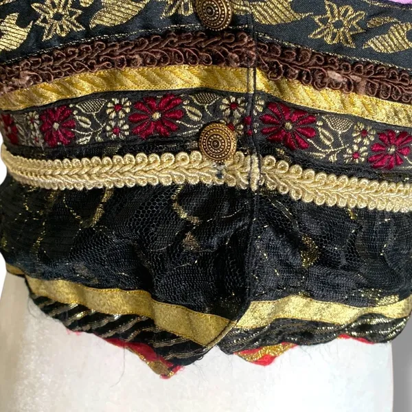 Vintage Vest Eclectic Lace Ribbon Trimmed Boho Cropped Waistcoat Art To Wear - Image 5