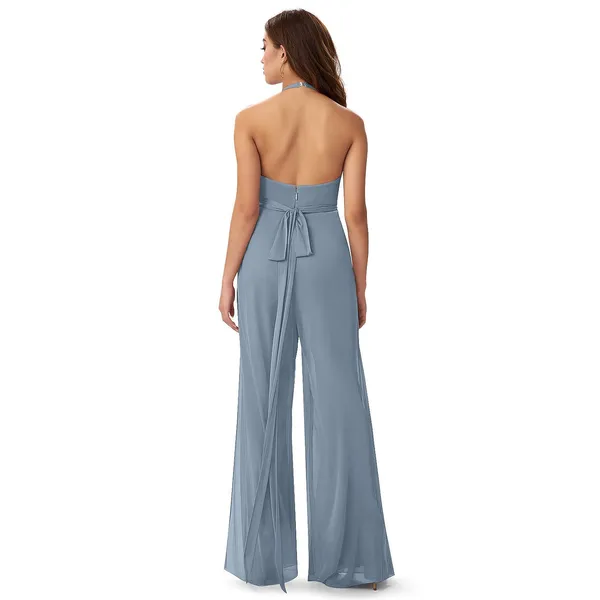 Azazie‎ Cabernet Burgundy Halter V-Neck Rosette Wide Leg Formal Jumpsuit A0 - Image 7