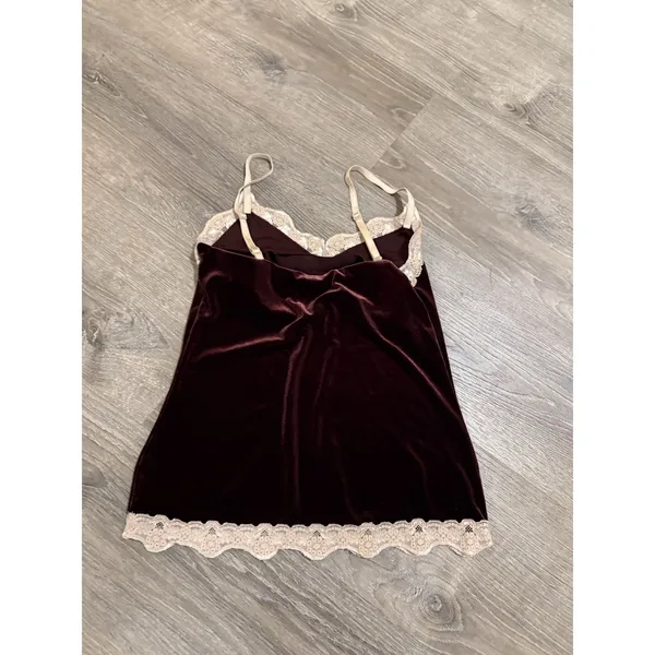NY& Co. Authentic Y2K Brown Velvet Lace Camisole Babydoll Grunge Goth USA Size M - Image 2