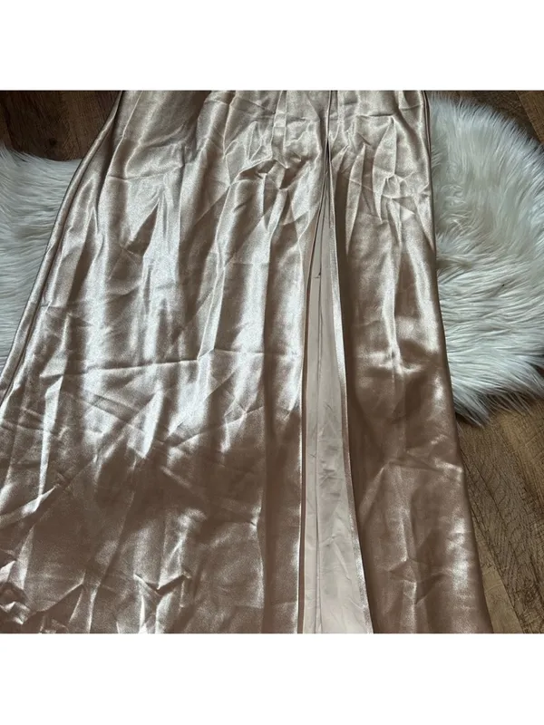 BIRDY GREY Mia Shiny Satin Strapless Maxi Dress In Gold - Image 4