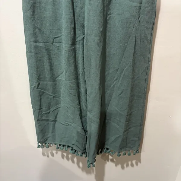 Lulus Wide Leg jumper Midi XS‎ Green Linen & Rayon Short Sleeve Fringe - Image 4