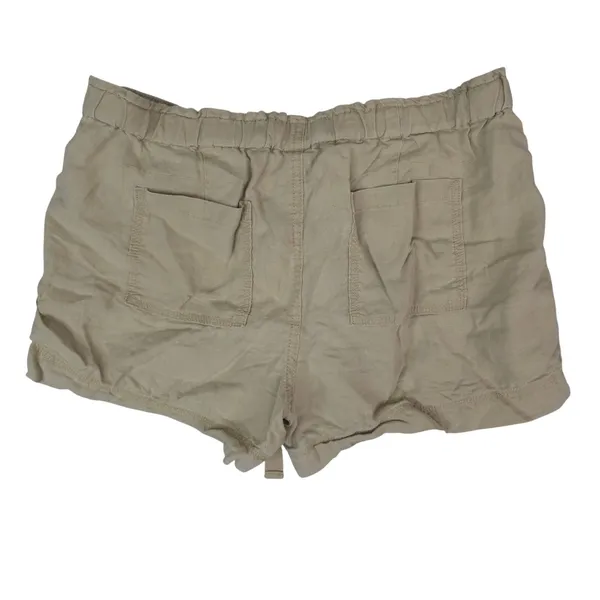 JCP 100%‎ Linen Shorts Women Small Tan Elastic Drawstring Waist Coastal Summer - Image 2