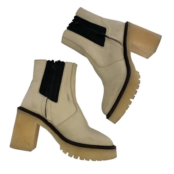 Free‎ People Boots 36.5 Tan Ankle Leather Block Heel Boho Festival - Image 6