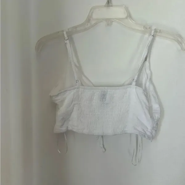 Princess Polly Smocked Tie Front Crop Top Size 6 White Spaghetti Strap - Image 5