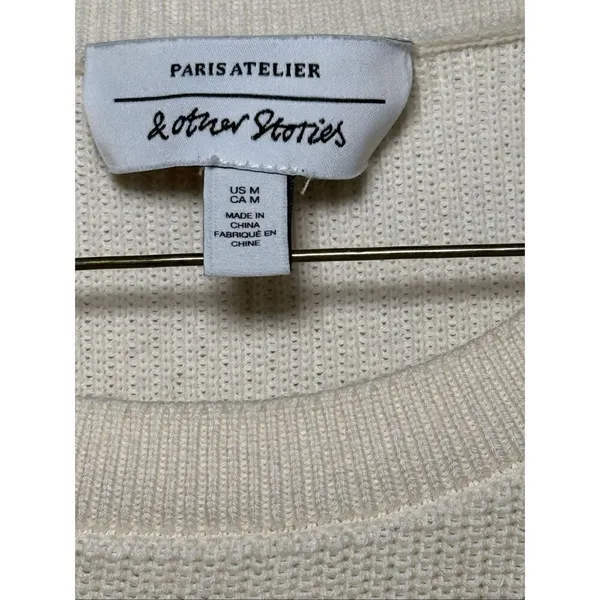& Other Stories knit puff eyelet sleeve top Medium - Image 4