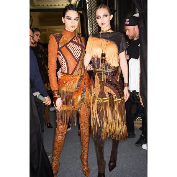 Balmain F17 Runway Skirt Brown Tribal Lamb Leather Fringe Brass Kendall Jenner - Image 5