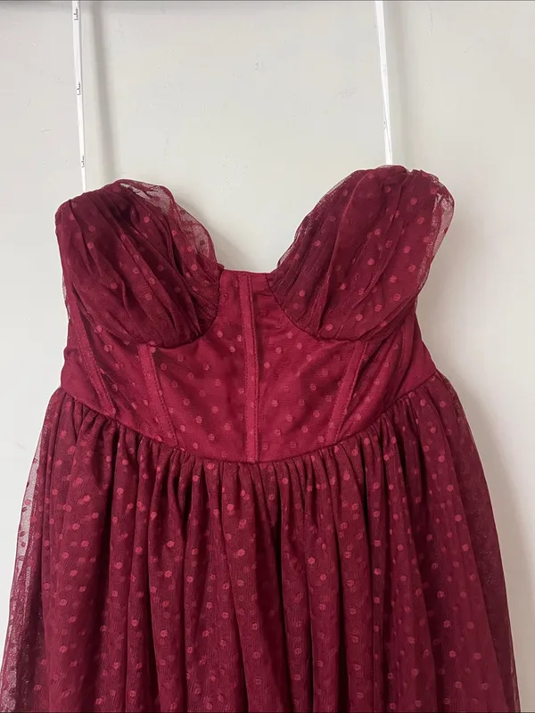 Lulus Burgundy Swiss Dot Tulle Midi Dress S ♟️ - Image 2