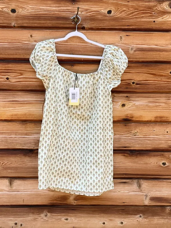 Few Moda Kourt Nya Cream Print S Puff Sleeve Mini Cotton Dress - Image 9