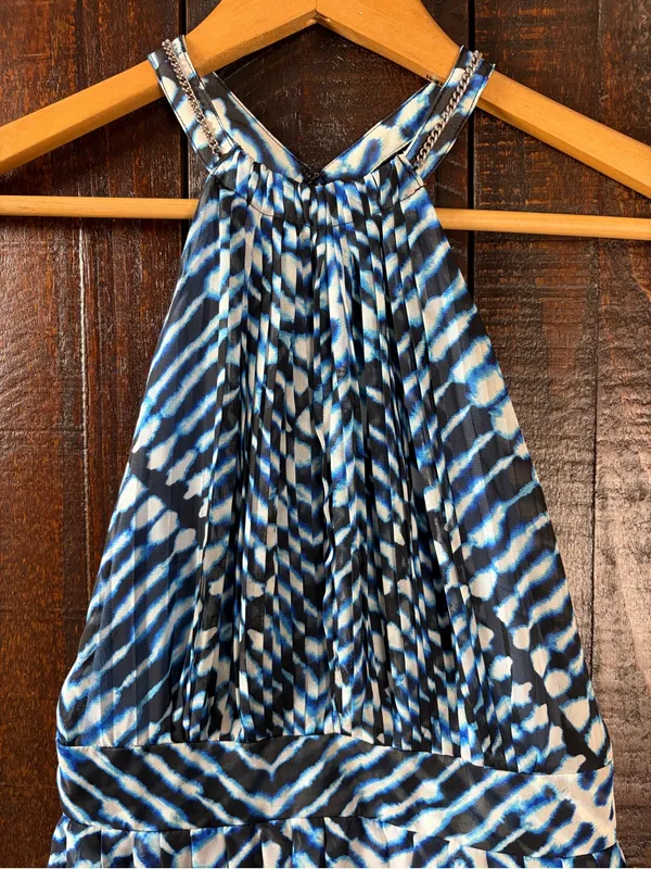 Calvin Klein Blue Printed Halter Fit & Flare Dress NWT 4P - Image 3