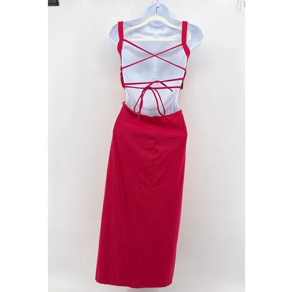 Halara NWT SoftlyZero Ruched Lace Up Bodycon Midi Dress‎ Winterberry w/ Bra S - Image 7