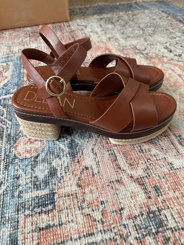 DELTAN Brown Leather Espadrille Platform Sandals Size 9 - Image 5