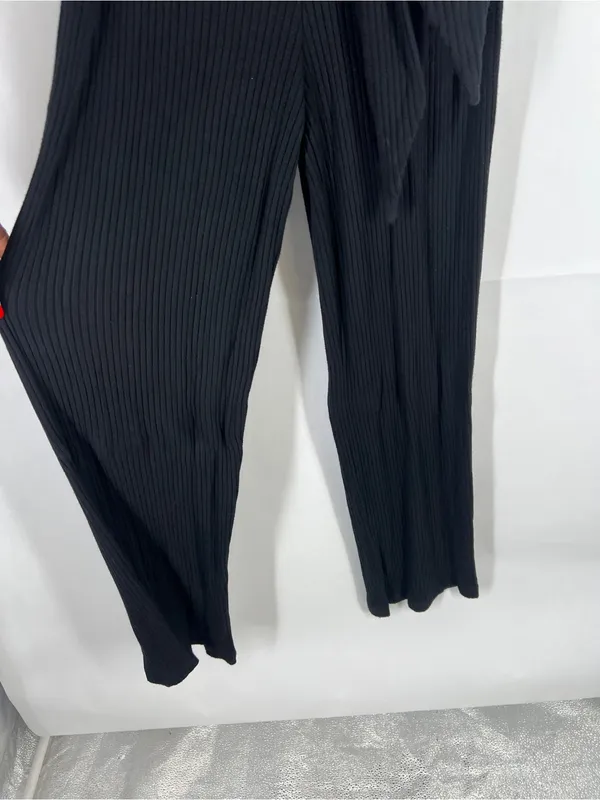 Reformation‎ Black Ribbed Wide-Leg Jumpsuit with Tie Waist - Image 7