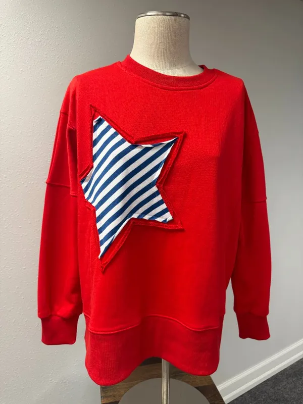Pink Lily Patch Embroidery Star Colorblock Sweatshirt - Image 4