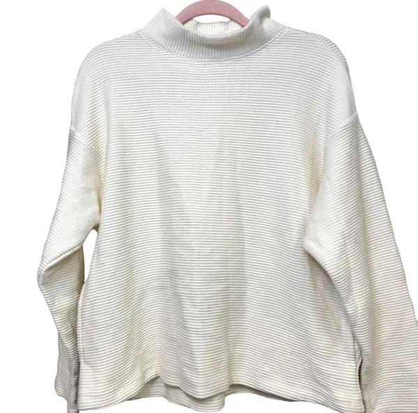 Madewell Cream Ottoman Ribbed Knit Funnel Neck Drop-Shoulder Oversize Top Size S - Image 3