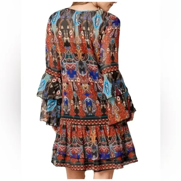 Venus Boho Print Ruffle Mini Dress Size XS Gypsy Hippie Summer Resortwear Vacay - Image 2