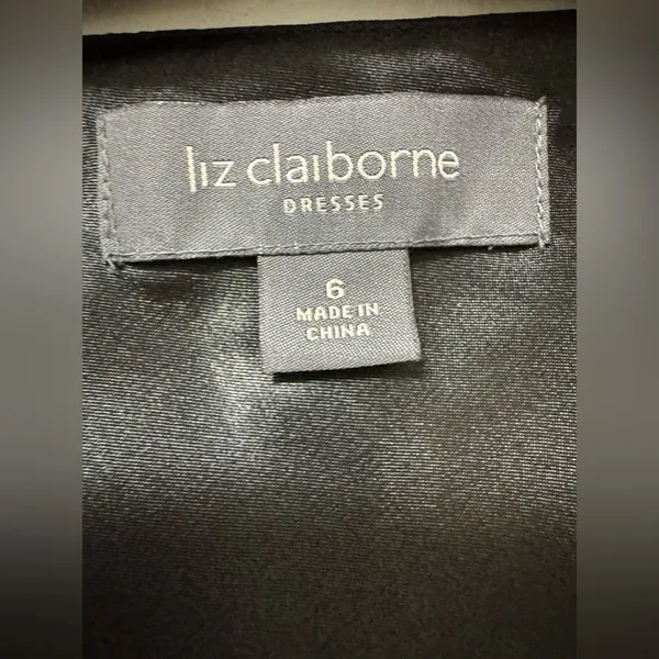 Vintage Y2K Liz Claiborne Black Party Dress Ruffled Tiered Bow Drop Waist 6 - Image 3