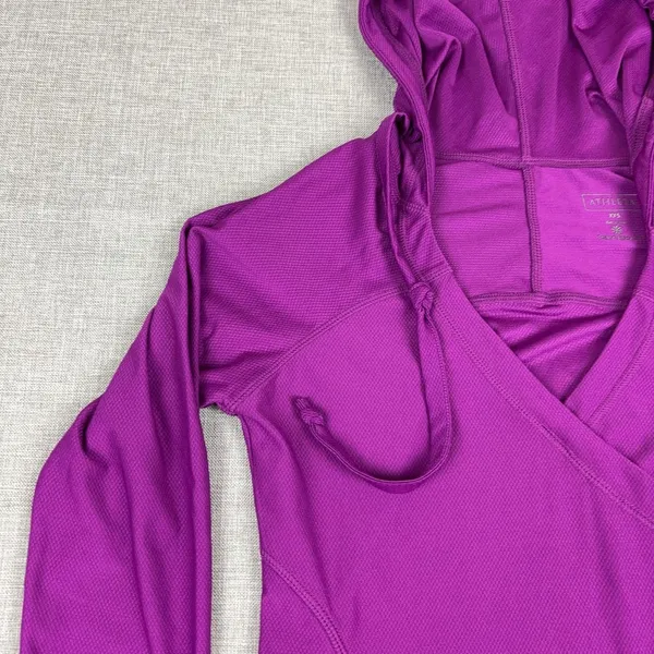 Athleta Hoodie Womens XXS Purple Tunic V-Neck Pullover Pockets Knit Stretch - Image 3
